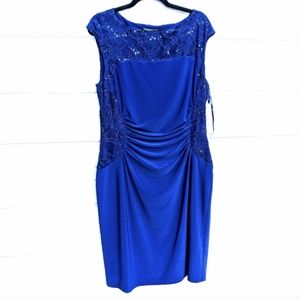 Lauren Ralph Lauren midi dress sapphire blue lace sequin Holiday Wedding rushing